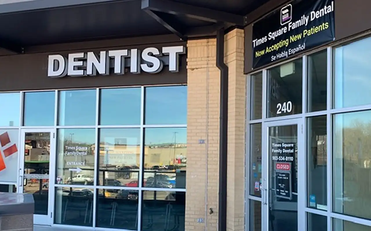 The Times Square Family Dental storefront, Suite 240, in the Times Square Shopping Mall on South Broadway, Tyler, Texas.